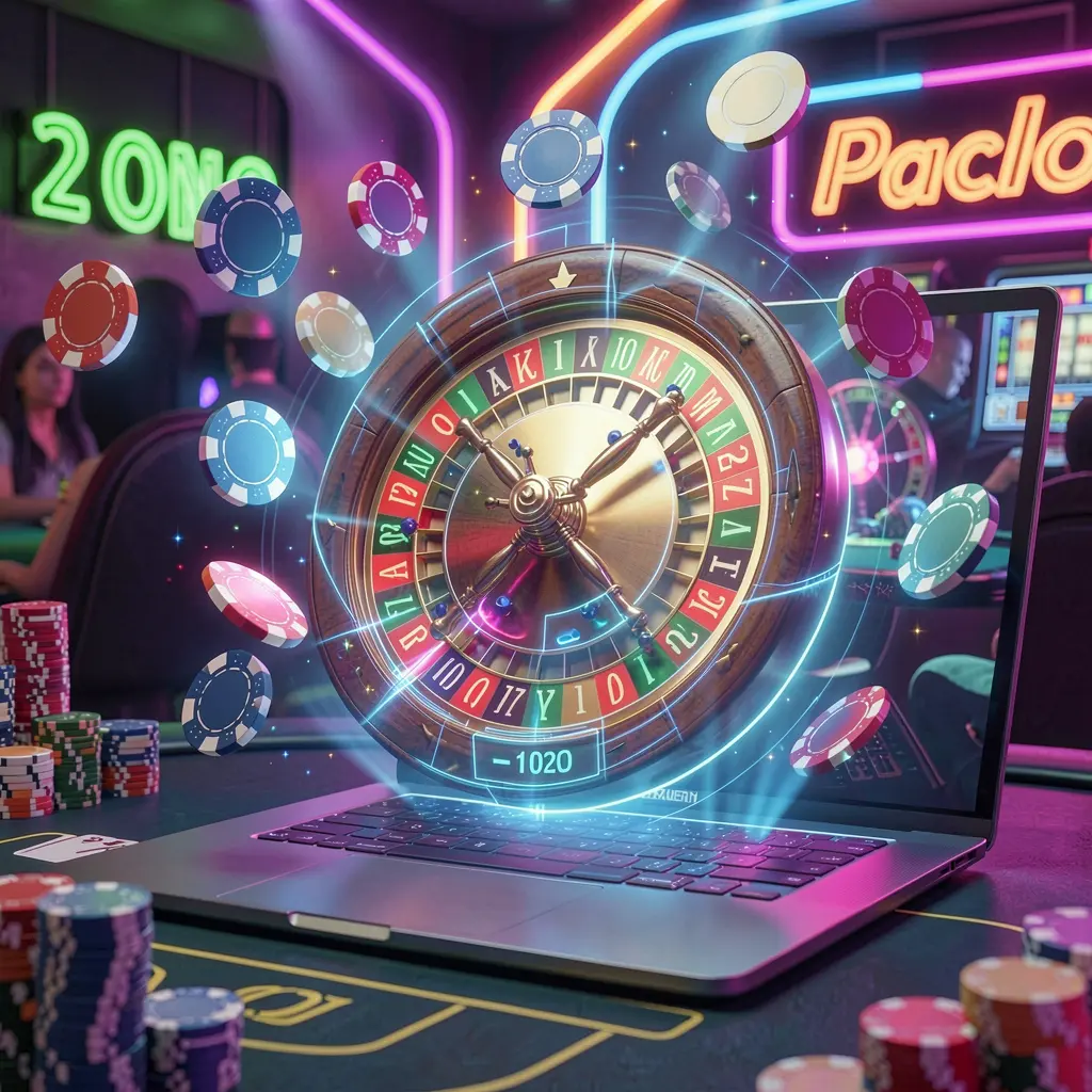 Futuristic roulette wheel with glowing numbers and floating chips symbolizing advanced casino gaming at BD10 for players in Bangladesh